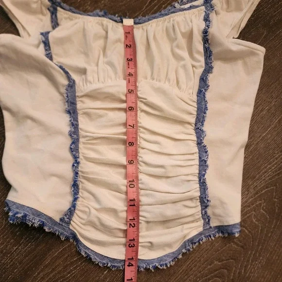 Anthropologie Sleeveless Ruched Ruffled Tee M‎ Coquette Western Coastal Cowgirl - Picture 10 of 14